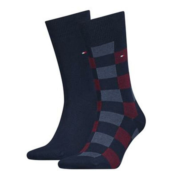 TH Men Sock 2P One Row Check - navy/rouge - 43-46