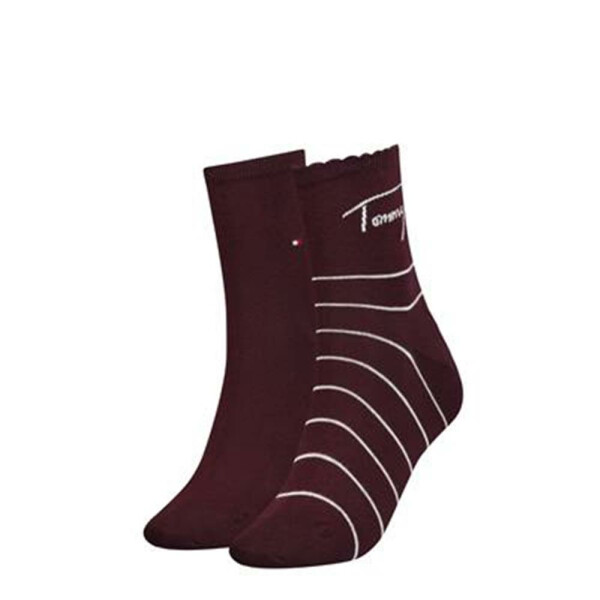 TH Women Short Sock 2P Tommy Breton Stripe - burgundy - 35-38