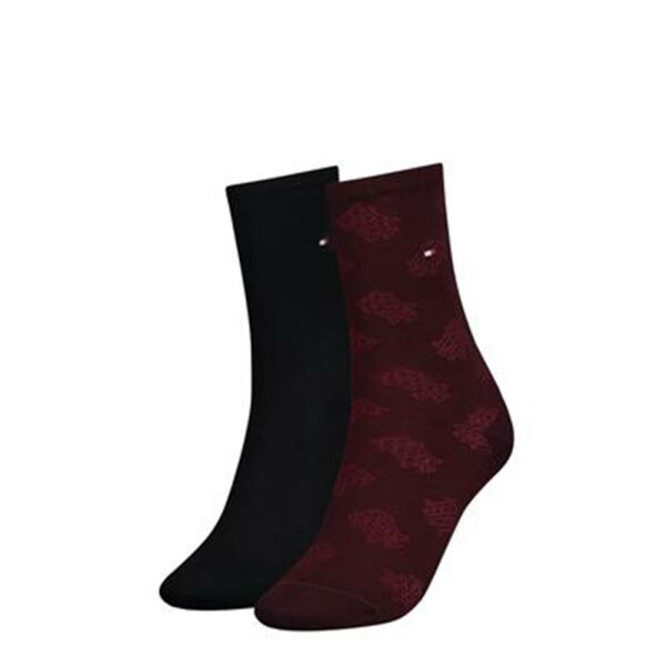 TH Women Sock 2P Tenchel Monogram AOP - burgundy - 39-42