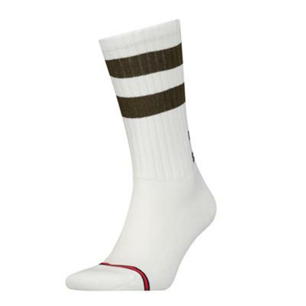 Tommy Hilfiger - TH Uni TJ Sock 1P Sport Stripe - white/olive green - 39-42